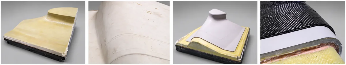 Stages in a foam, glass-fibre and tooling-paste master build